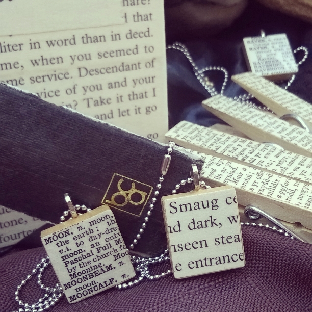 scrabble style necklaces, halloween, smaug the hobbit, the moon jewellery,
